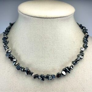Beautiful Unsigned Hematite Nugget Silver Tone Beaded Statement Collar Necklace